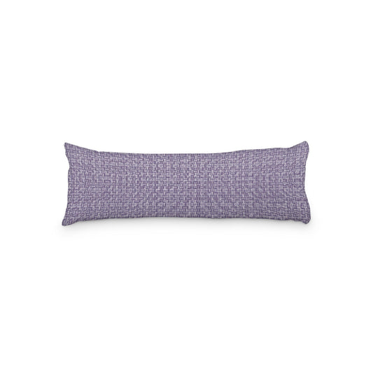 White Microfiber Body Pillow, Purple Double Weave Motif Print, 20 x 54 inches / 51 x 137 cm
