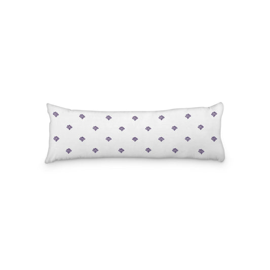 White Microfiber Body Pillow, Purple Hand-painted Swizzle Motif Print, 20 x 54 inches / 51 x 137 cm