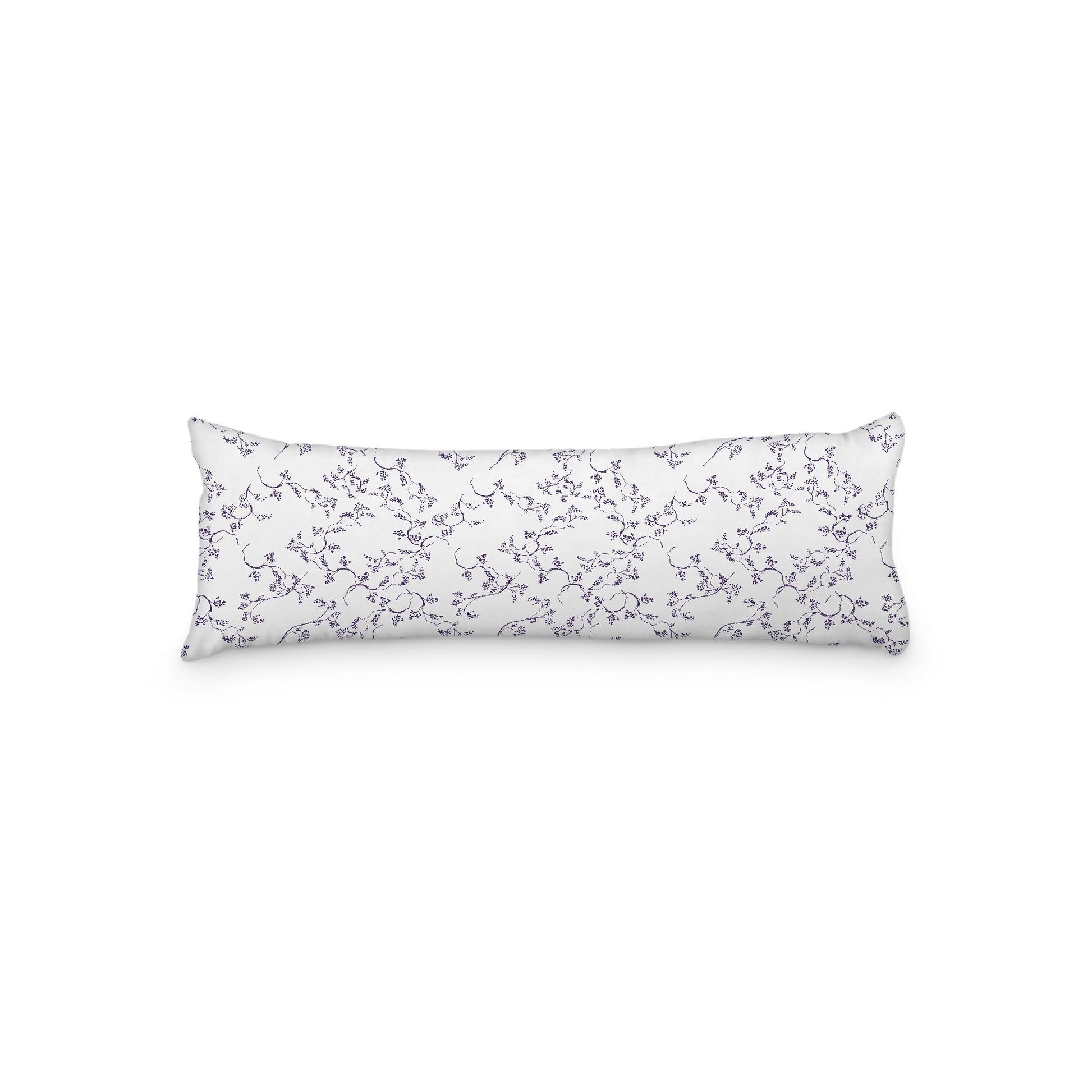 White Microfiber Body Pillow, Purple Hand-painted Vine Print, 20 x 54 inches / 51 x 137 cm