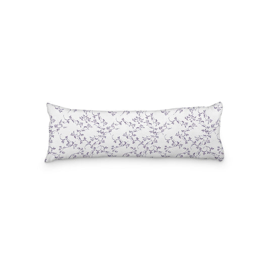 White Microfiber Body Pillow, Purple Hand-painted Vine Print, 20 x 54 inches / 51 x 137 cm
