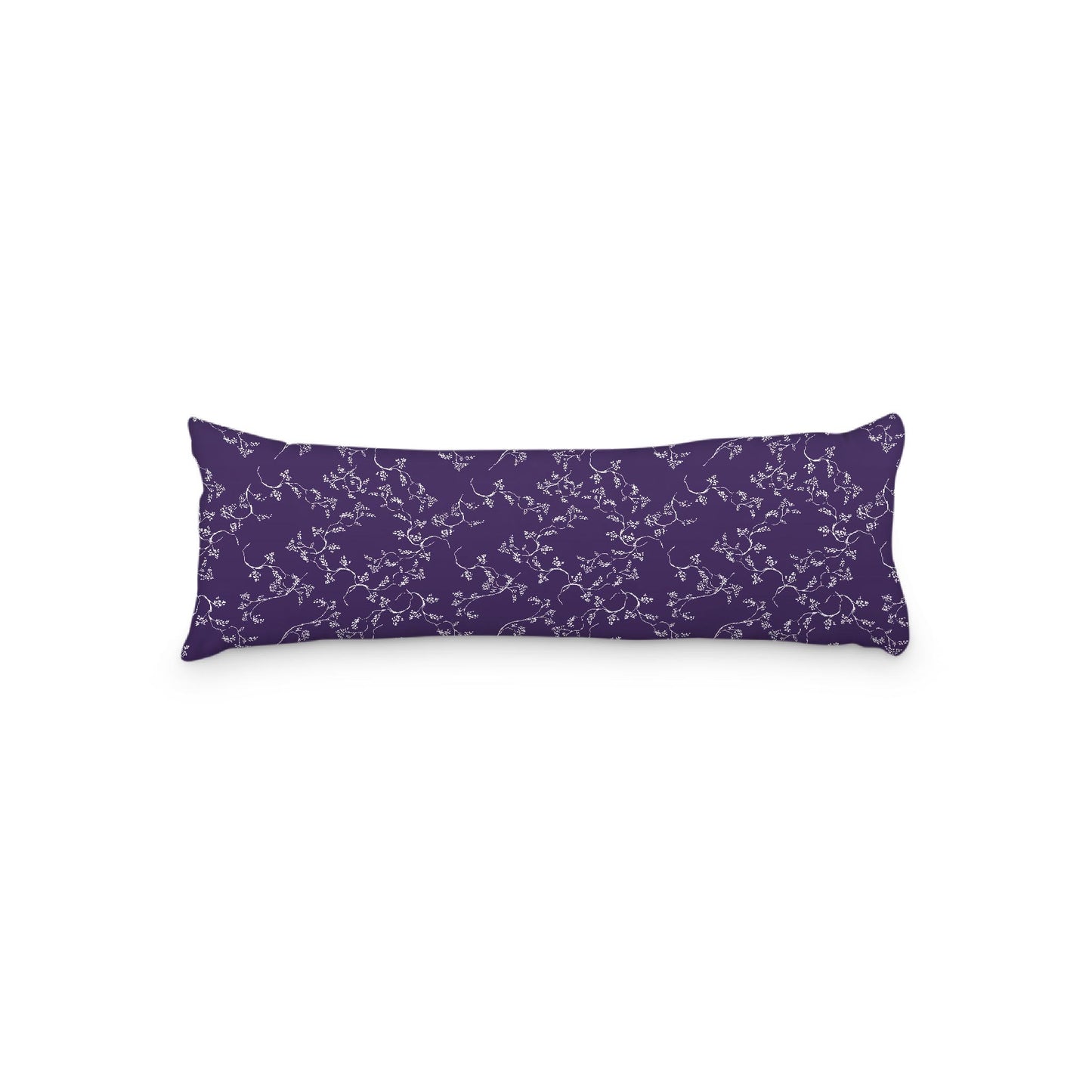 Purple Microfiber Body Pillow, White Hand-painted Vine Print, 20 x 54 inches / 51 x 137 cm