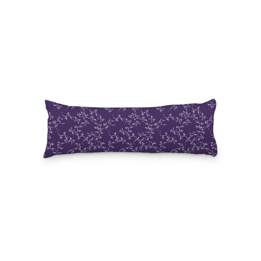 Purple Microfiber Body Pillow, White Hand-painted Vine Print, 20 x 54 inches / 51 x 137 cm