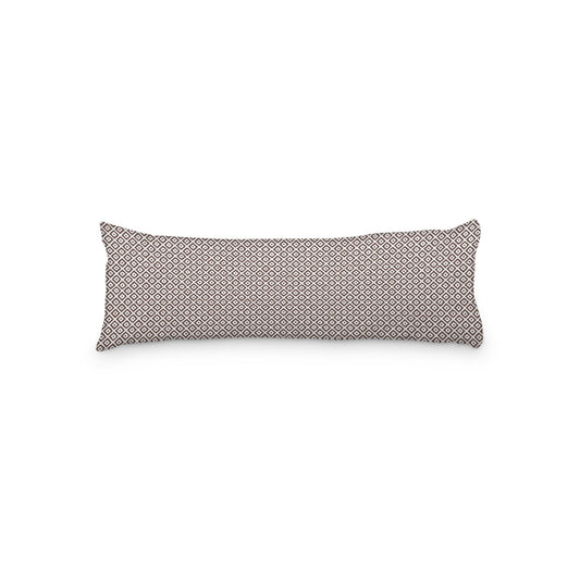 White Microfiber Body Pillow, Brown Repeating Square Motif Print, 20 x 54 inches / 51 x 137 cm