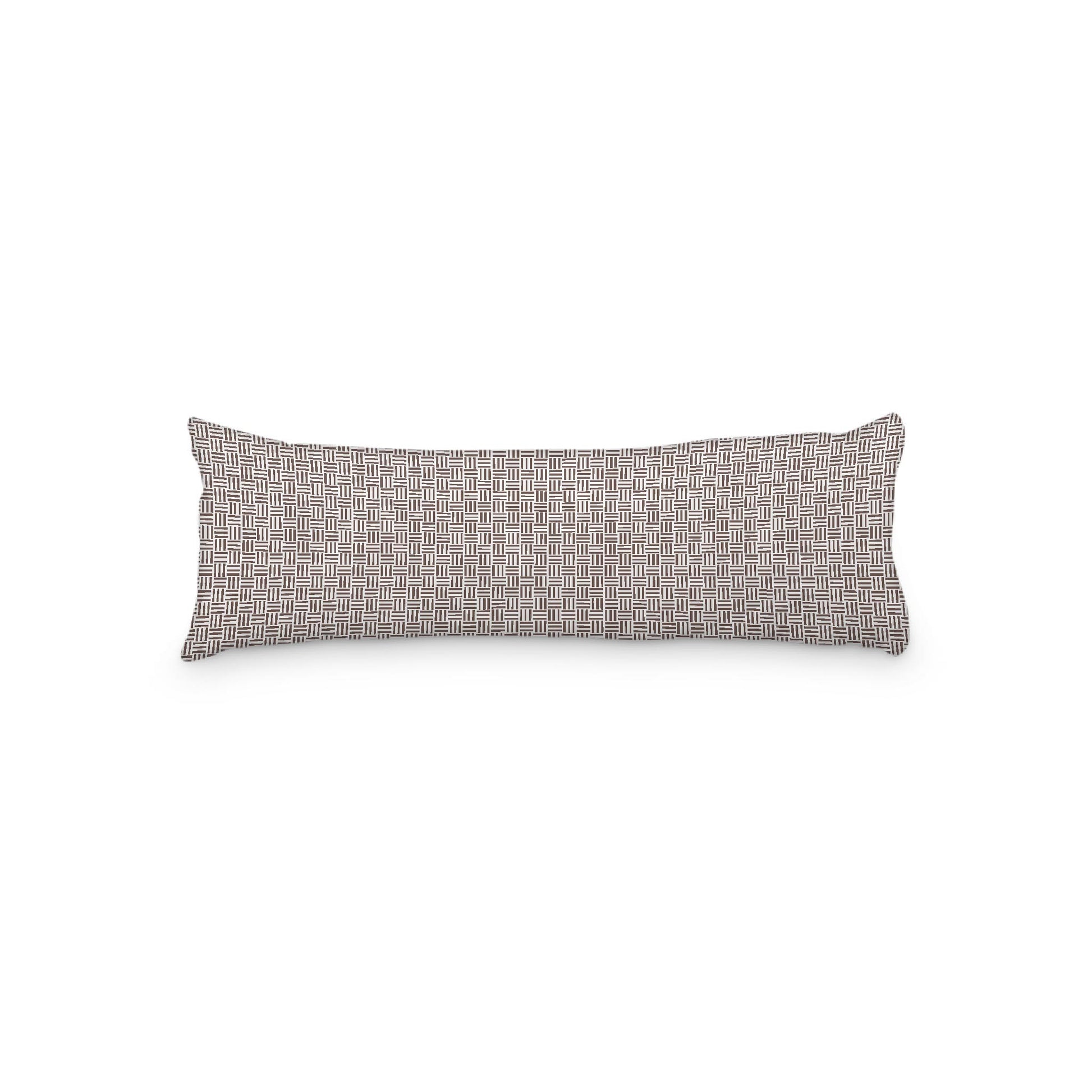White Microfiber Body Pillow, Brown Single Weave Motif Print, 20 x 54 inches / 51 x 137 cm