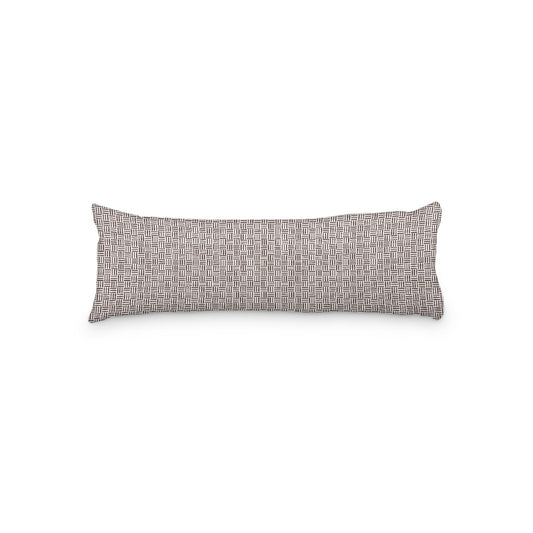 White Microfiber Body Pillow, Brown Single Weave Motif Print, 20 x 54 inches / 51 x 137 cm