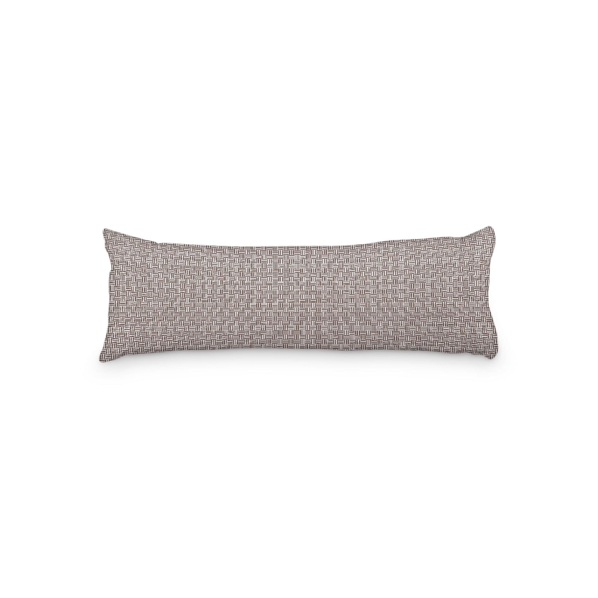 White Microfiber Body Pillow, Brown Double Weave Motif Print, 20 x 54 inches / 51 x 137 cm