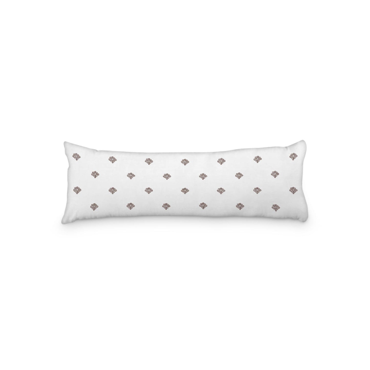 White Microfiber Body Pillow, Brown Hand-painted Swizzle Motif Print, 20 x 54 inches / 51 x 137 cm