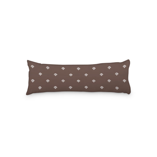 Brown Microfiber Body Pillow, White Hand-painted Swizzle Motif Print, 20 x 54 inches / 51 x 137 cm
