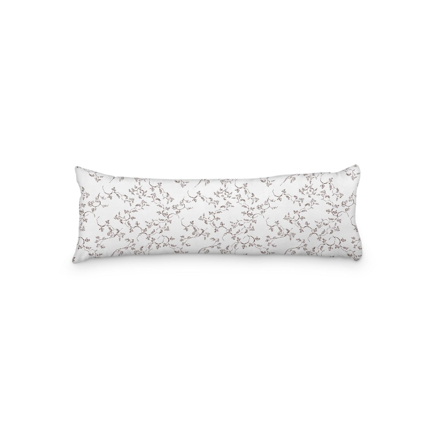 White Microfiber Body Pillow, Brown Hand-painted Vine Print, 20 x 54 inches / 51 x 137 cm