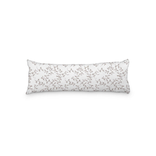 White Microfiber Body Pillow, Brown Hand-painted Vine Print, 20 x 54 inches / 51 x 137 cm