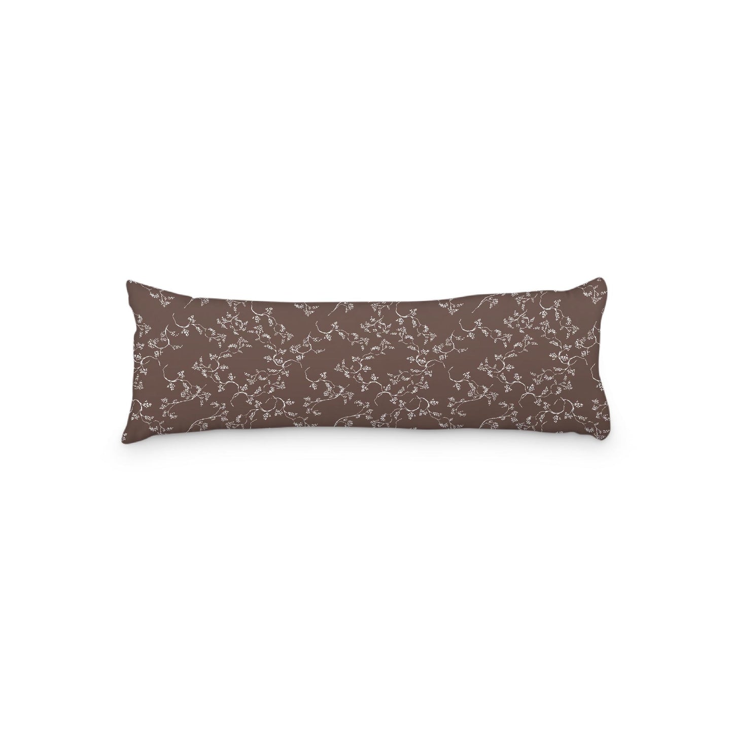Brown Microfiber Body Pillow, White Hand-painted Vine Print, 20 x 54 inches / 51 x 137 cm