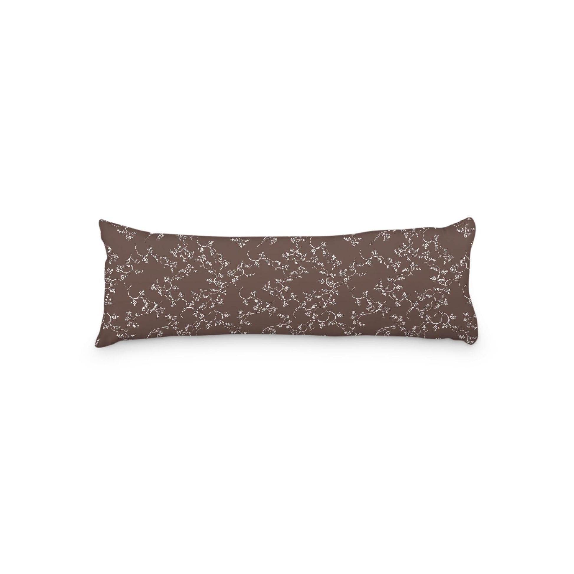 Brown Microfiber Body Pillow, White Hand-painted Vine Print, 20 x 54 inches / 51 x 137 cm