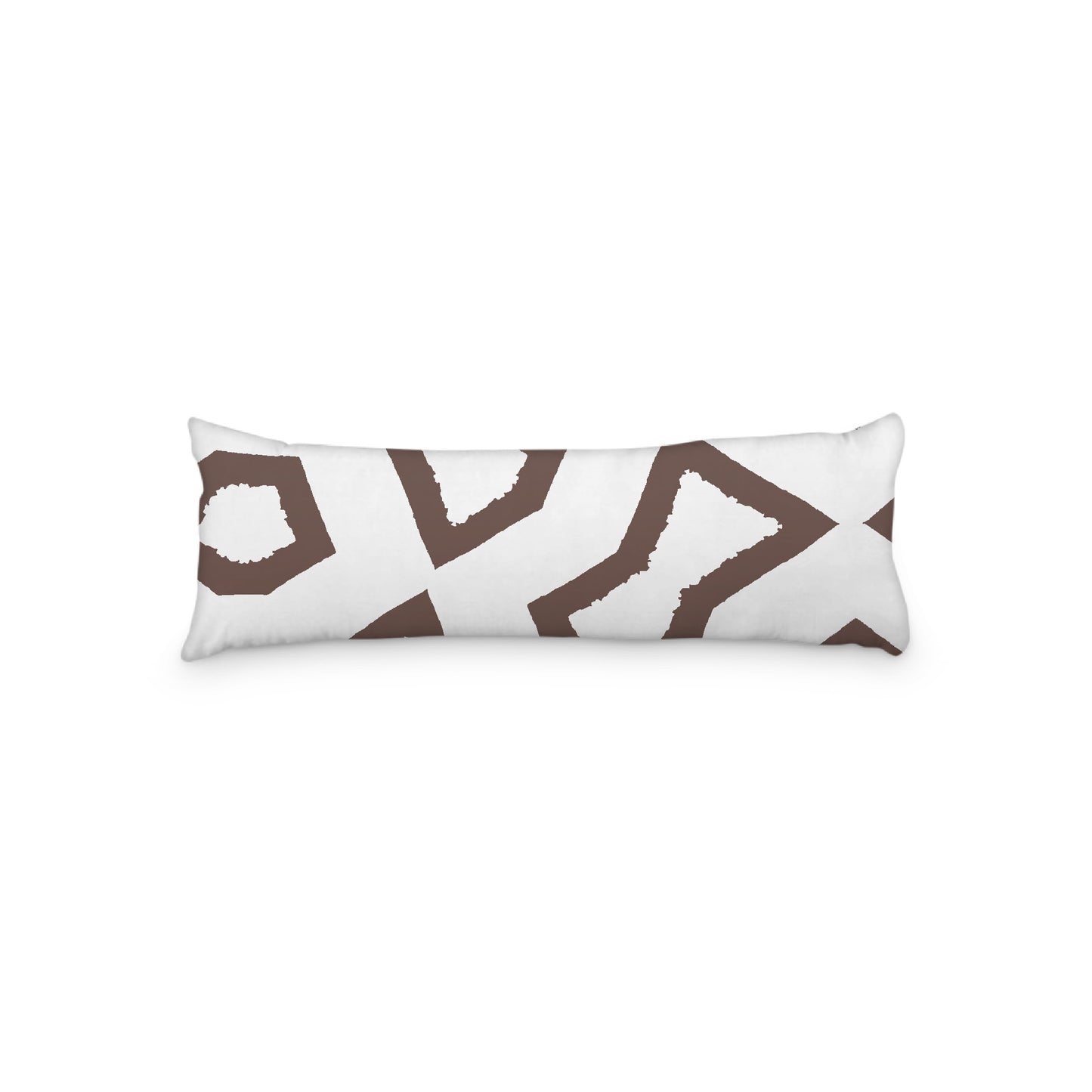 White Microfiber Body Pillow, Bold Brown Graphic Print, 20 x 54 inches / 51 x 137 cm