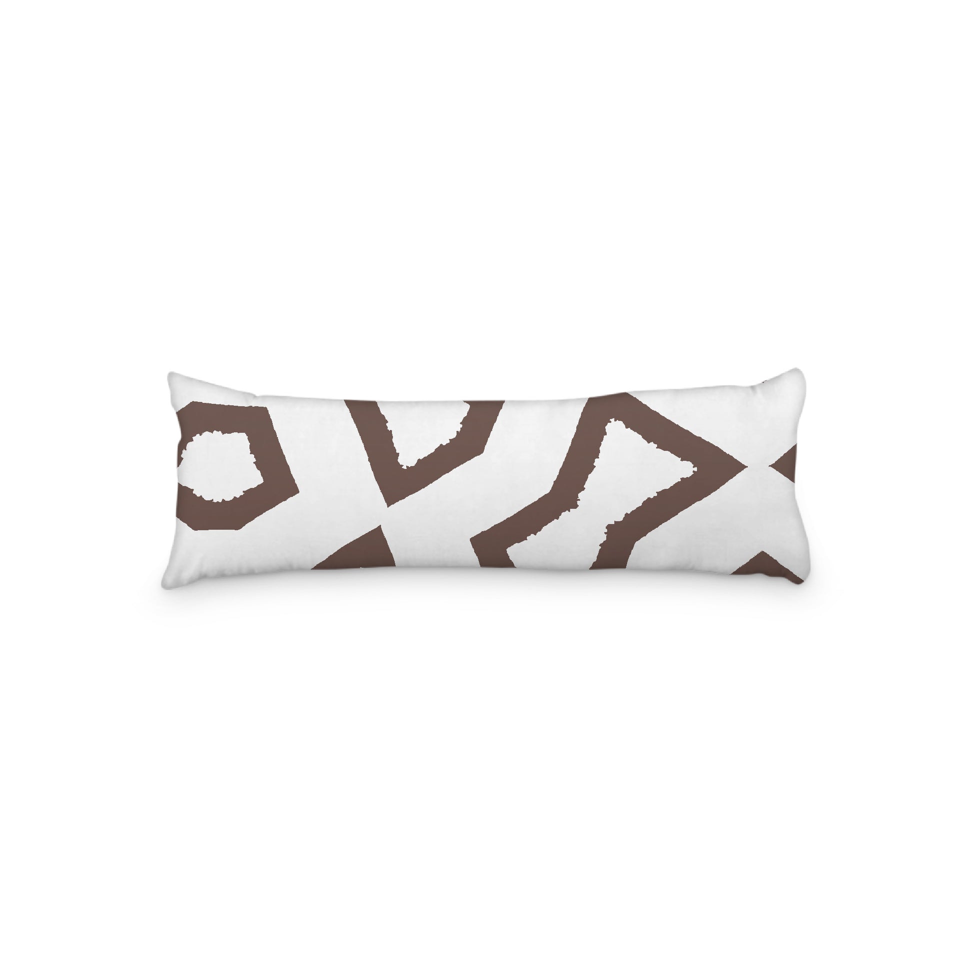 White Microfiber Body Pillow, Bold Brown Graphic Print, 20 x 54 inches / 51 x 137 cm