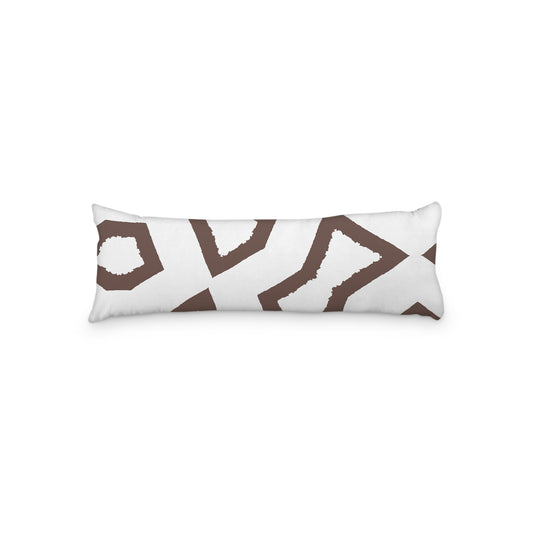 White Microfiber Body Pillow, Bold Brown Graphic Print, 20 x 54 inches / 51 x 137 cm
