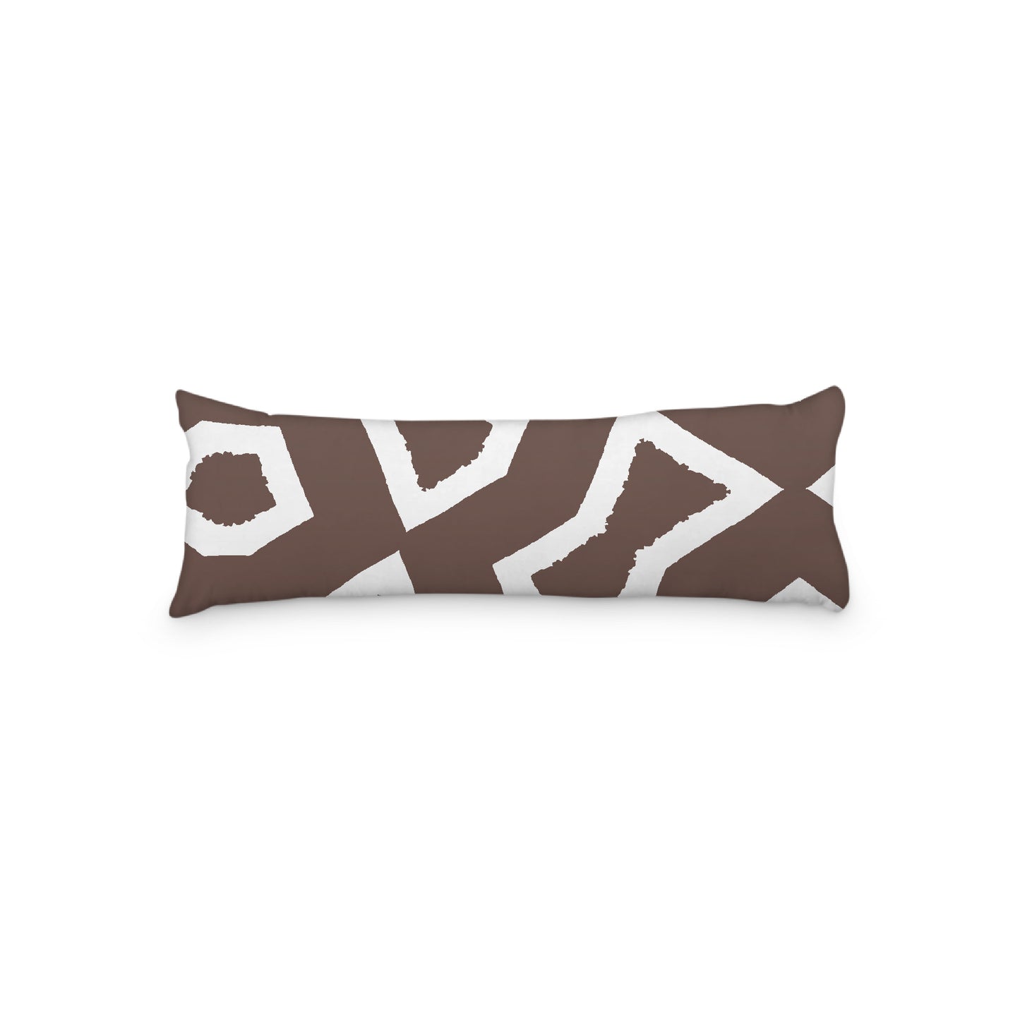 White Microfiber Body Pillow, Bold Brown Graphic Print, 20 x 54 inches / 51 x 137 cm