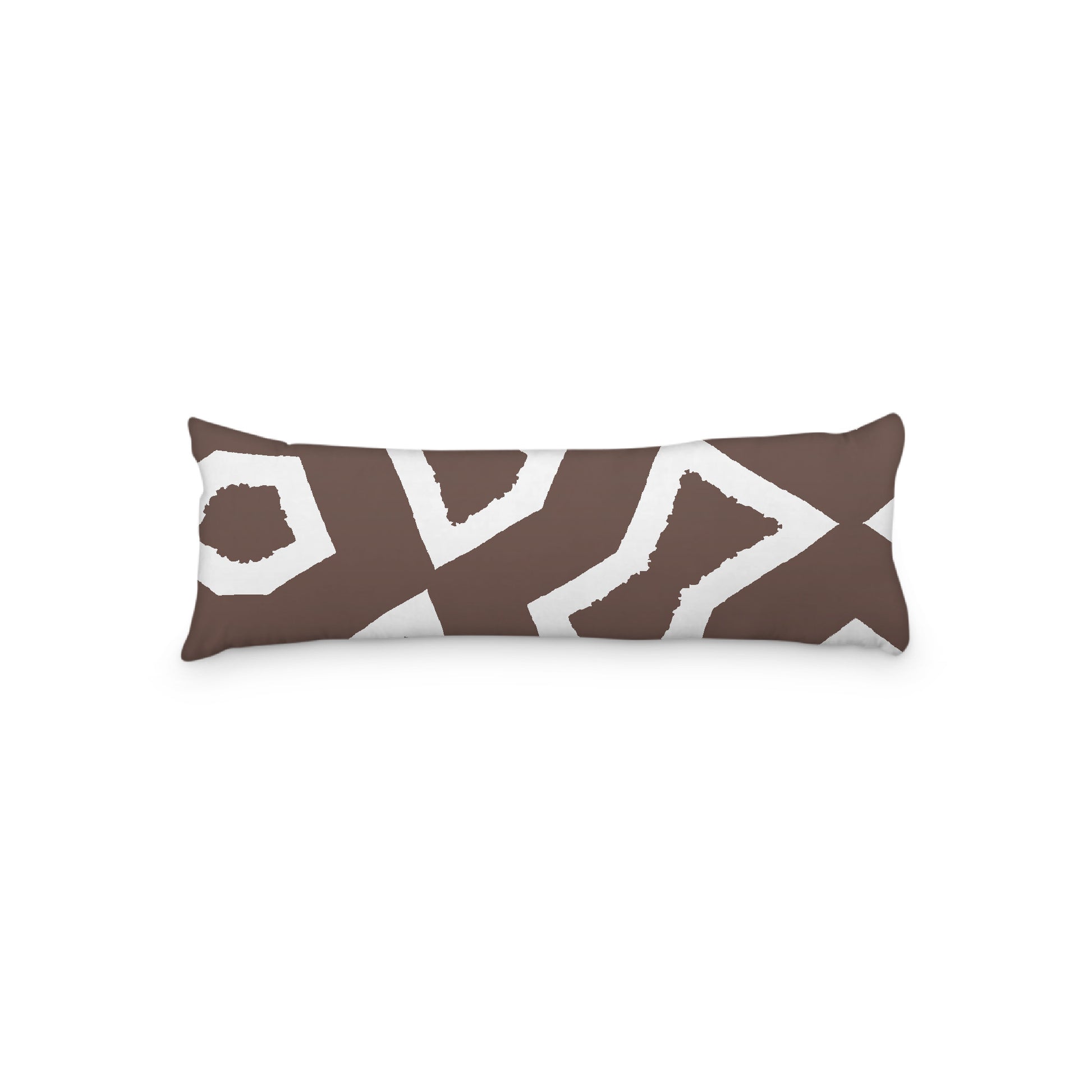 White Microfiber Body Pillow, Bold Brown Graphic Print, 20 x 54 inches / 51 x 137 cm