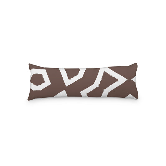 White Microfiber Body Pillow, Bold Brown Graphic Print, 20 x 54 inches / 51 x 137 cm