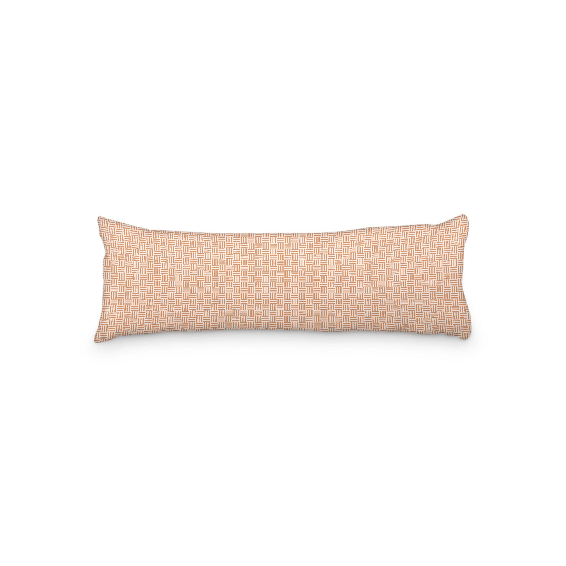 White Microfiber Body Pillow, Orange Single Weave Motif Print, 20 x 54 inches / 51 x 137 cm