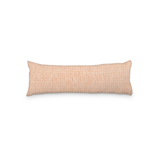 White Microfiber Body Pillow, Orange Single Weave Motif Print, 20 x 54 inches / 51 x 137 cm