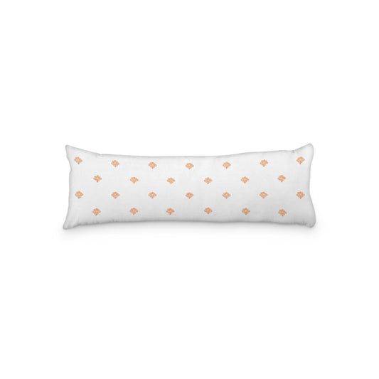 White Microfiber Body Pillow, Orange Hand-painted Swizzle Motif Print, 20 x 54 inches / 51 x 137 cm
