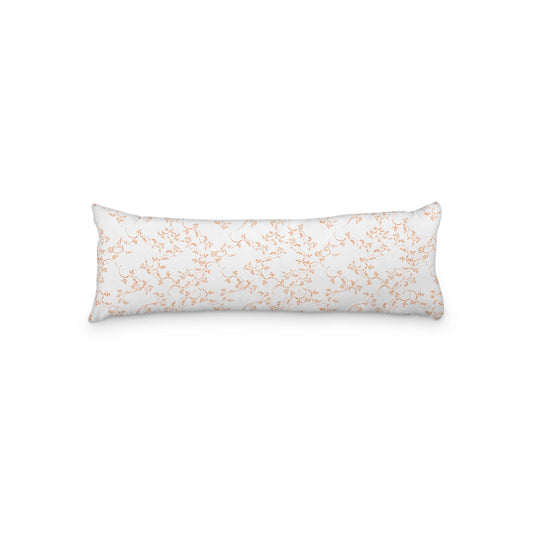 White Microfiber Body Pillow, Orange Hand-painted Vine Print, 20 x 54 inches / 51 x 137 cm