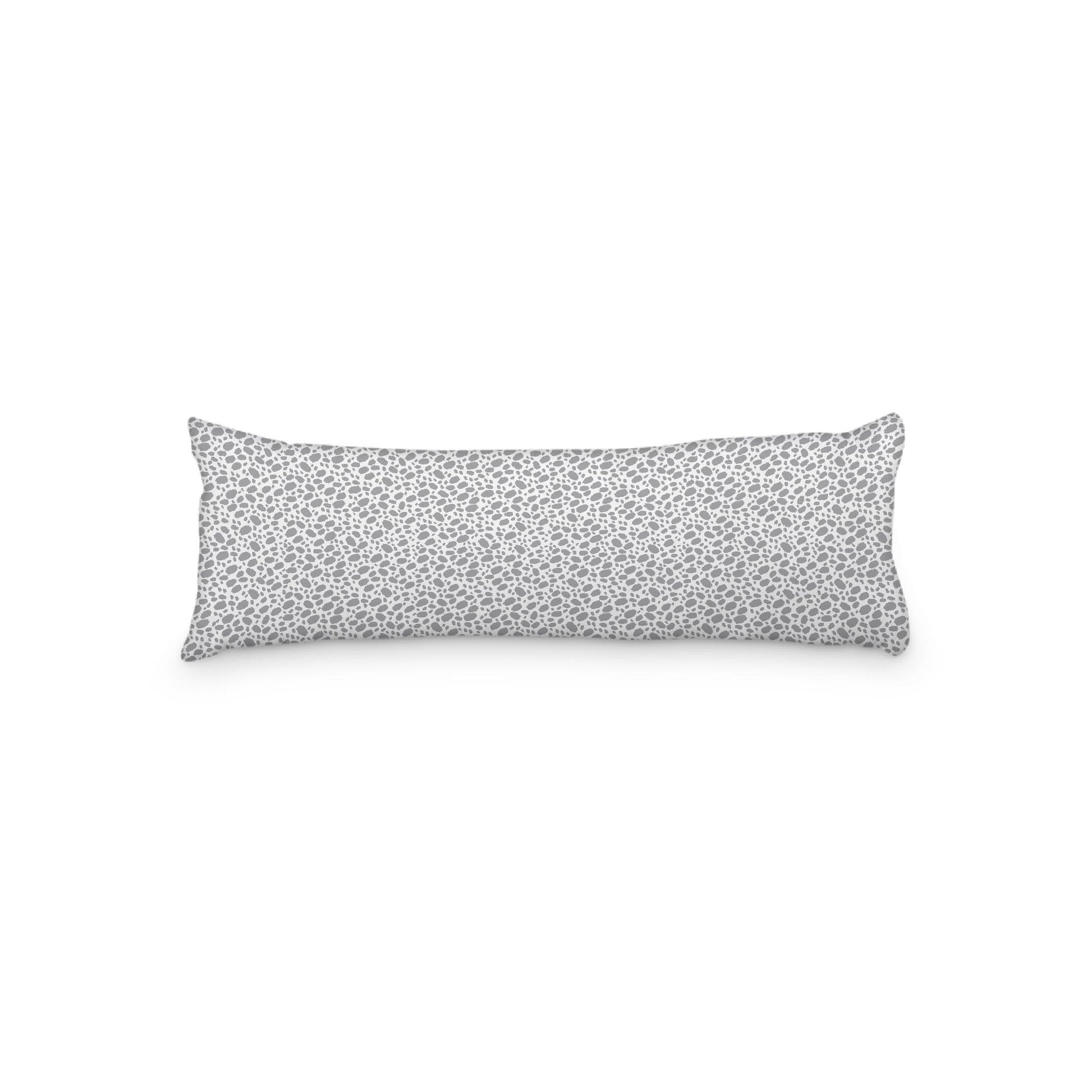 White Microfiber Body Pillow, Grey Hand-painted Dab Motif Print, 20 x 54 inches / 51 x 137 cm