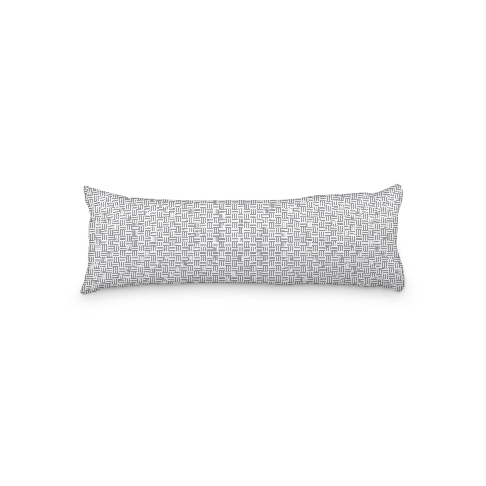 White Microfiber Body Pillow, Grey Single Weave Motif Print, 20 x 54 inches / 51 x 137 cm