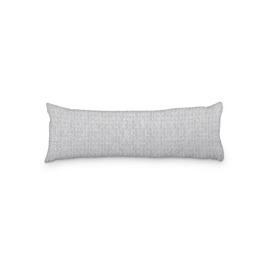 White Microfiber Body Pillow, Grey Single Weave Motif Print, 20 x 54 inches / 51 x 137 cm
