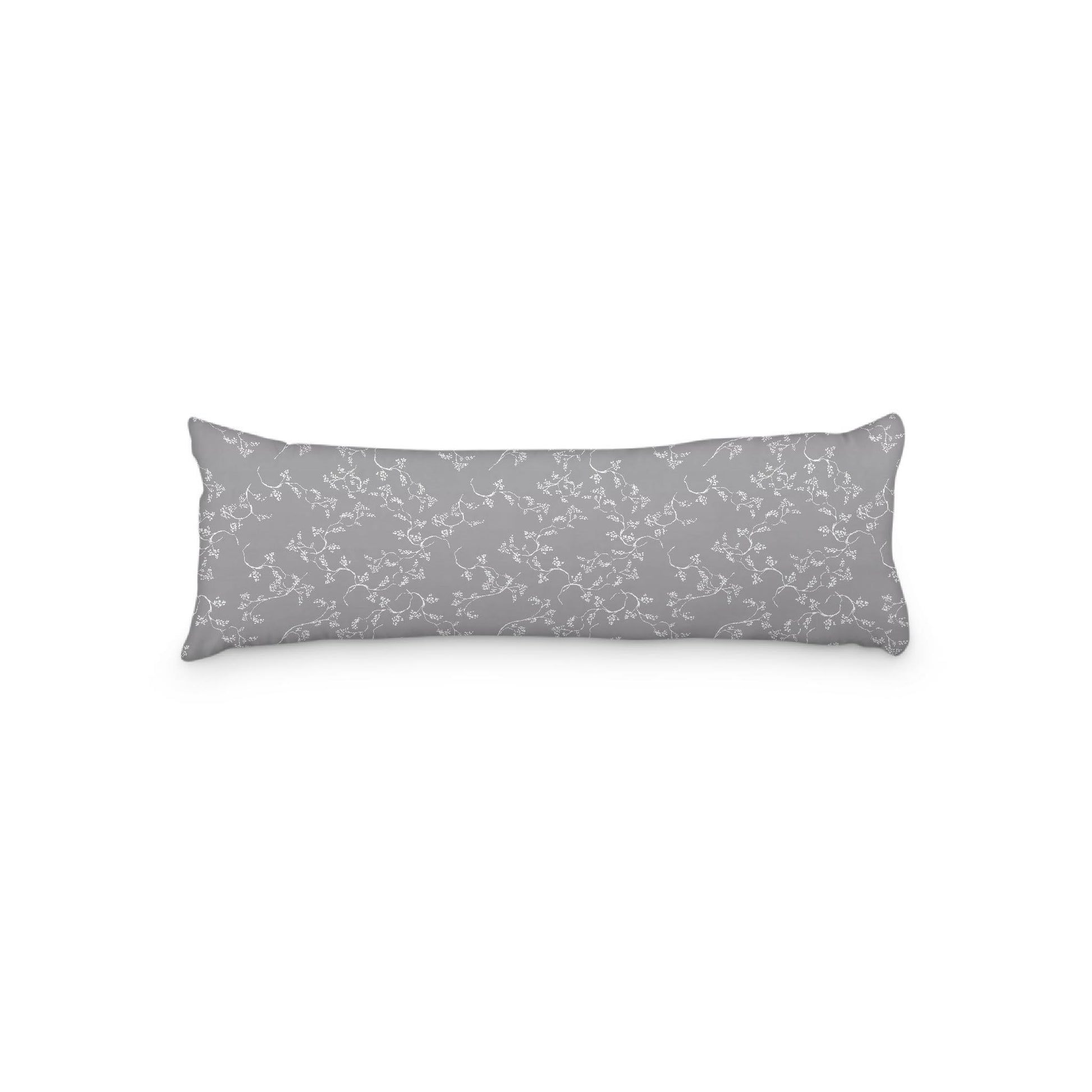 Grey Microfiber Body Pillow, White Hand-painted Vine Print, 20 x 54 inches / 51 x 137 cm
