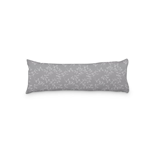 Grey Microfiber Body Pillow, White Hand-painted Vine Print, 20 x 54 inches / 51 x 137 cm