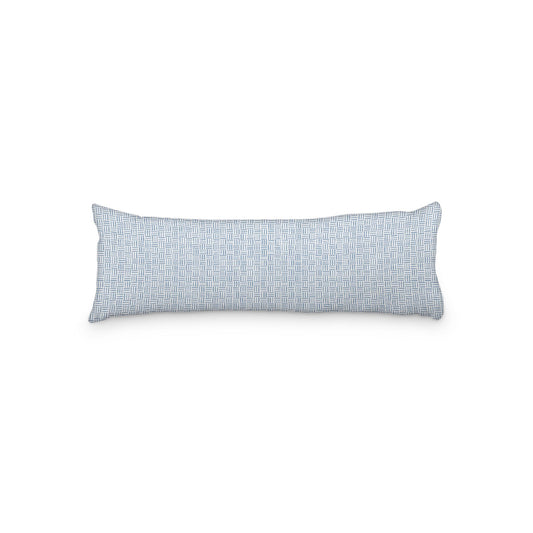 White Microfiber Body Pillow, Blue Single Weave Motif Print, 20 x 54 inches / 51 x 137 cm