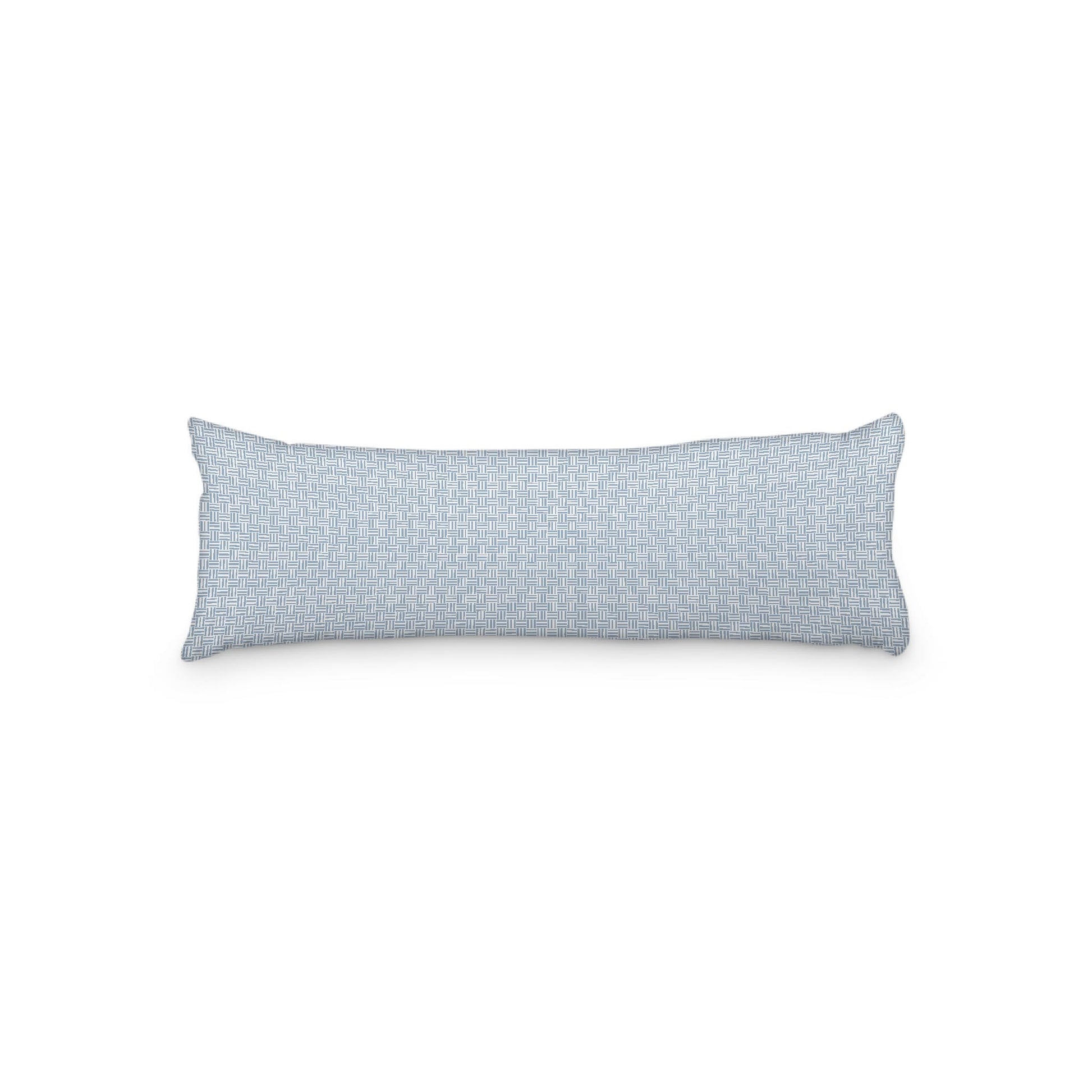 White Microfiber Body Pillow, Blue Double Weave Motif Print, 20 x 54 inches / 51 x 137 cm