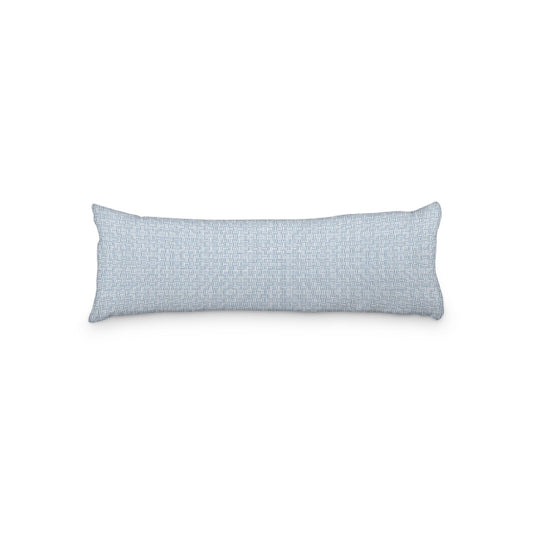 White Microfiber Body Pillow, Blue Double Weave Motif Print, 20 x 54 inches / 51 x 137 cm