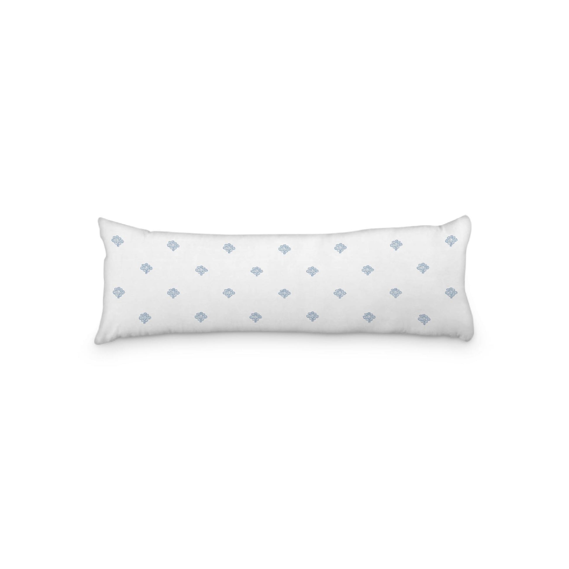 White Microfiber Body Pillow, Blue Hand-painted Swizzle Motif Print, 20 x 54 inches / 51 x 137 cm