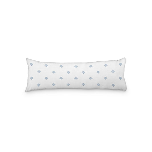 White Microfiber Body Pillow, Blue Hand-painted Swizzle Motif Print, 20 x 54 inches / 51 x 137 cm