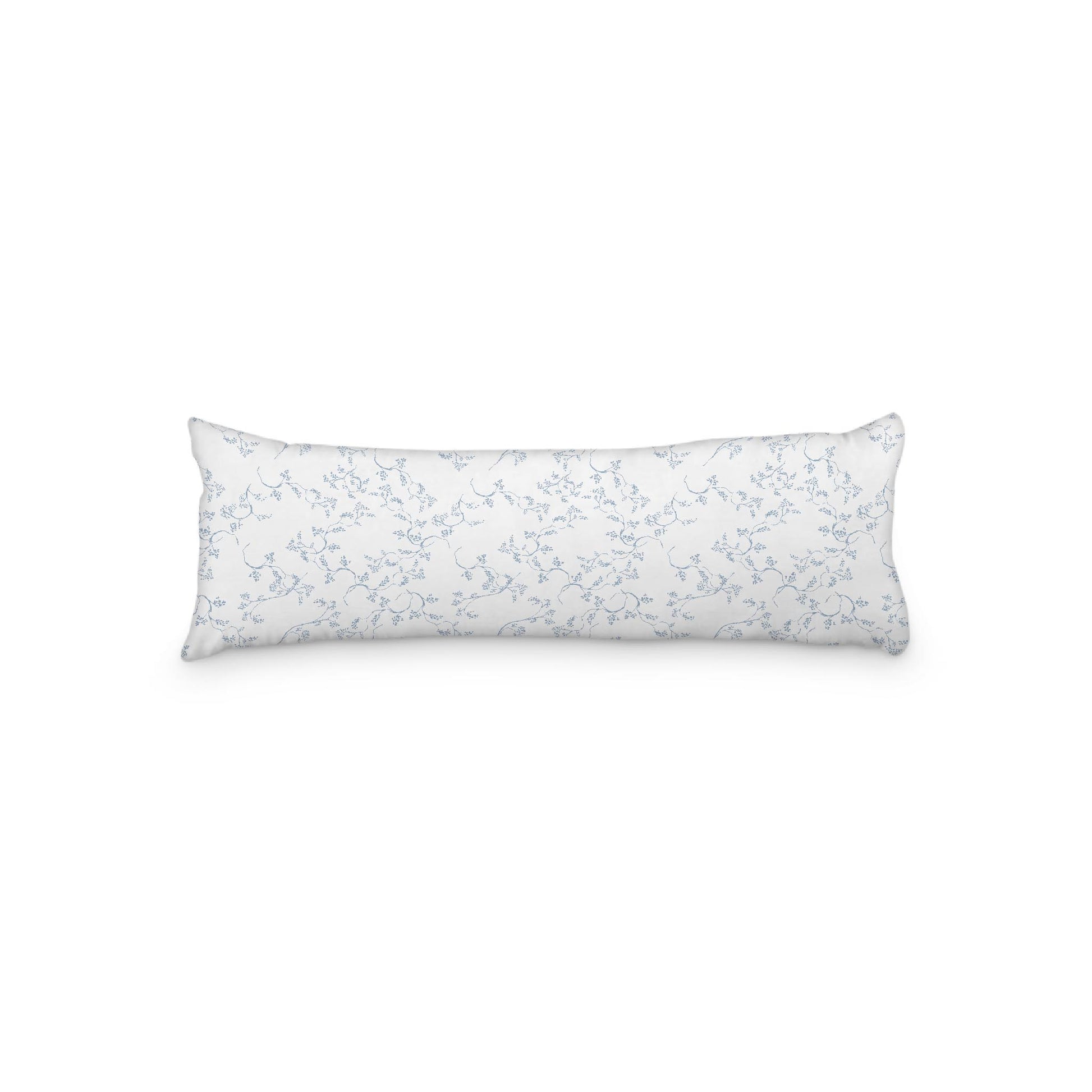 White Microfiber Body Pillow, Blue Hand-painted Vine Print, 20 x 54 inches / 51 x 137 cm