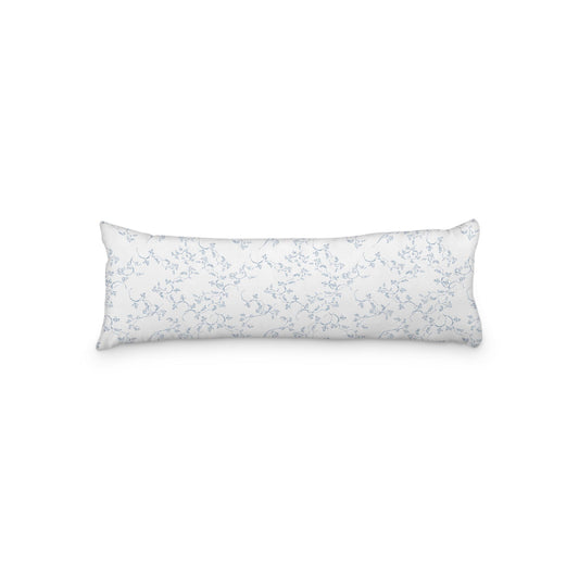 White Microfiber Body Pillow, Blue Hand-painted Vine Print, 20 x 54 inches / 51 x 137 cm