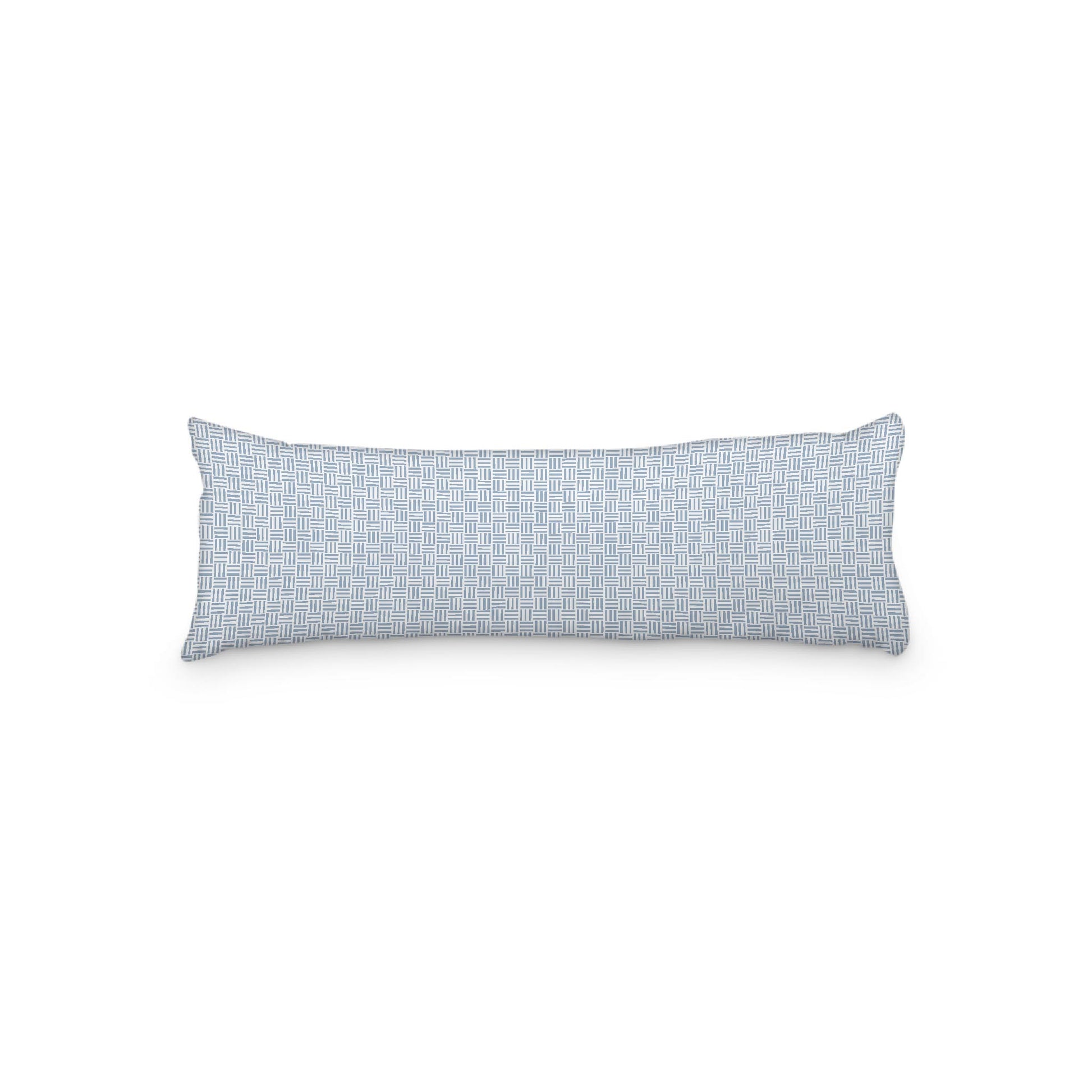 White Microfiber Body Pillow, Blue Single Weave Motif Print, 20 x 54 inches / 51 x 137 cm