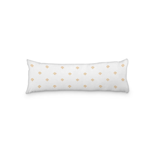 White Microfiber Body Pillow, Pale Orange Hand-painted Swizzle Motif Print, 20 x 54 inches / 51 x 137 cm