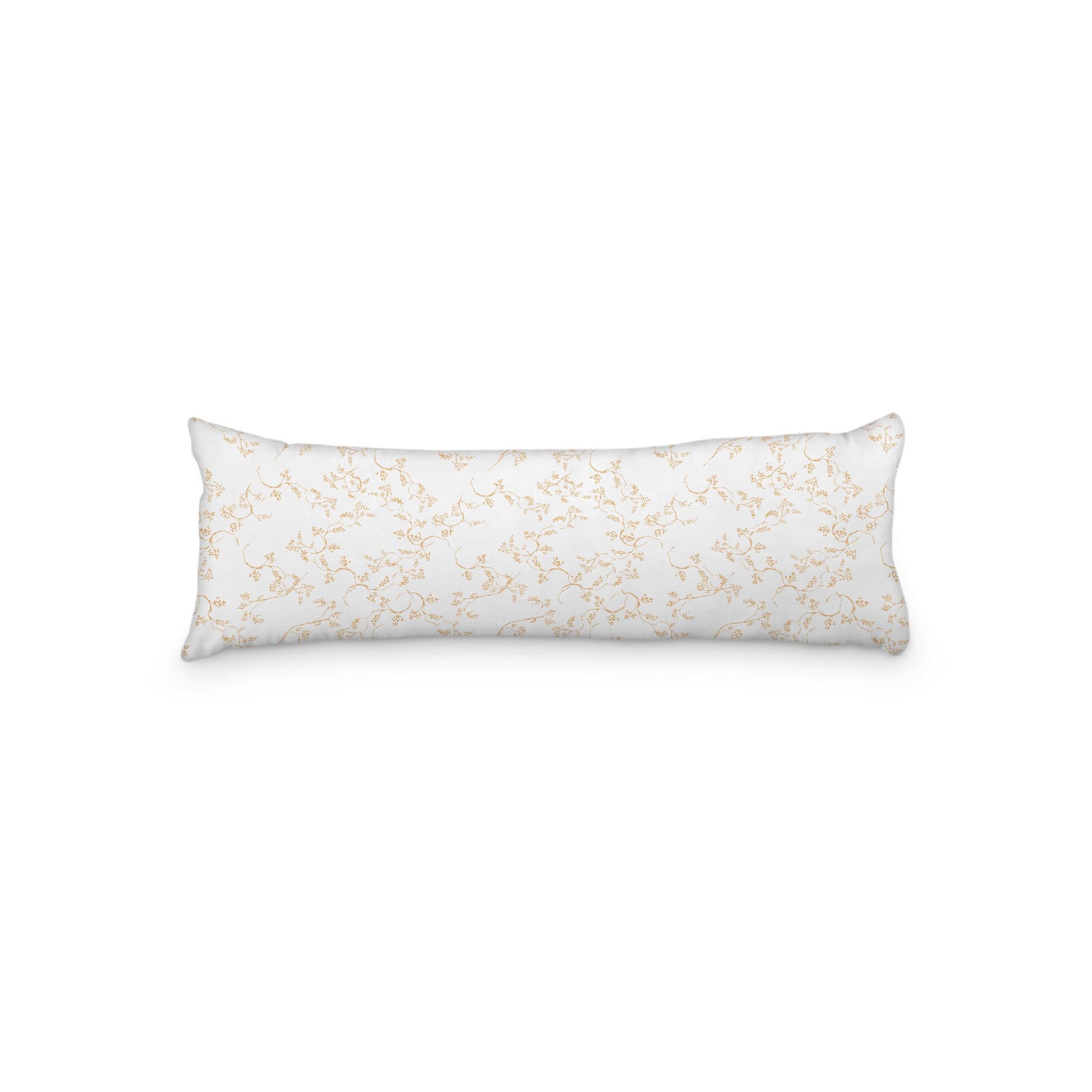 White Microfiber Body Pillow, Pale Orange Hand-painted Vine Print, 20 x 54 inches / 51 x 137 cm