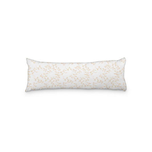 White Microfiber Body Pillow, Pale Orange Hand-painted Vine Print, 20 x 54 inches / 51 x 137 cm