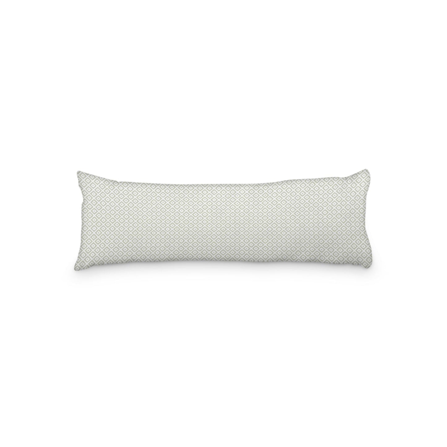 White Microfiber Body Pillow, Pale Green Repeating Square Motif Print, 20 x 54 inches / 51 x 137 cm