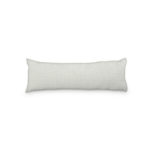 White Microfiber Body Pillow, Pale Green Repeating Square Motif Print, 20 x 54 inches / 51 x 137 cm