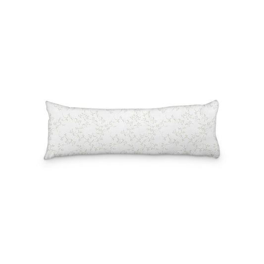 White Microfiber Body Pillow, Pale Green Hand-painted Vine Print, 20 x 54 inches / 51 x 137 cm