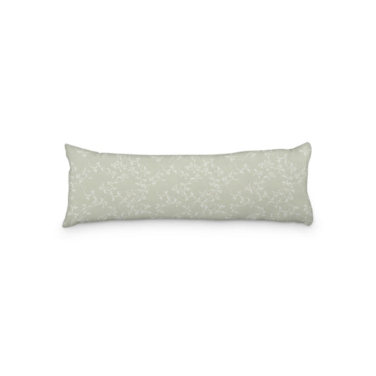 Pale Green Microfiber Body Pillow, White Hand-painted Vine Print, 20 x 54 inches / 51 x 137 cm