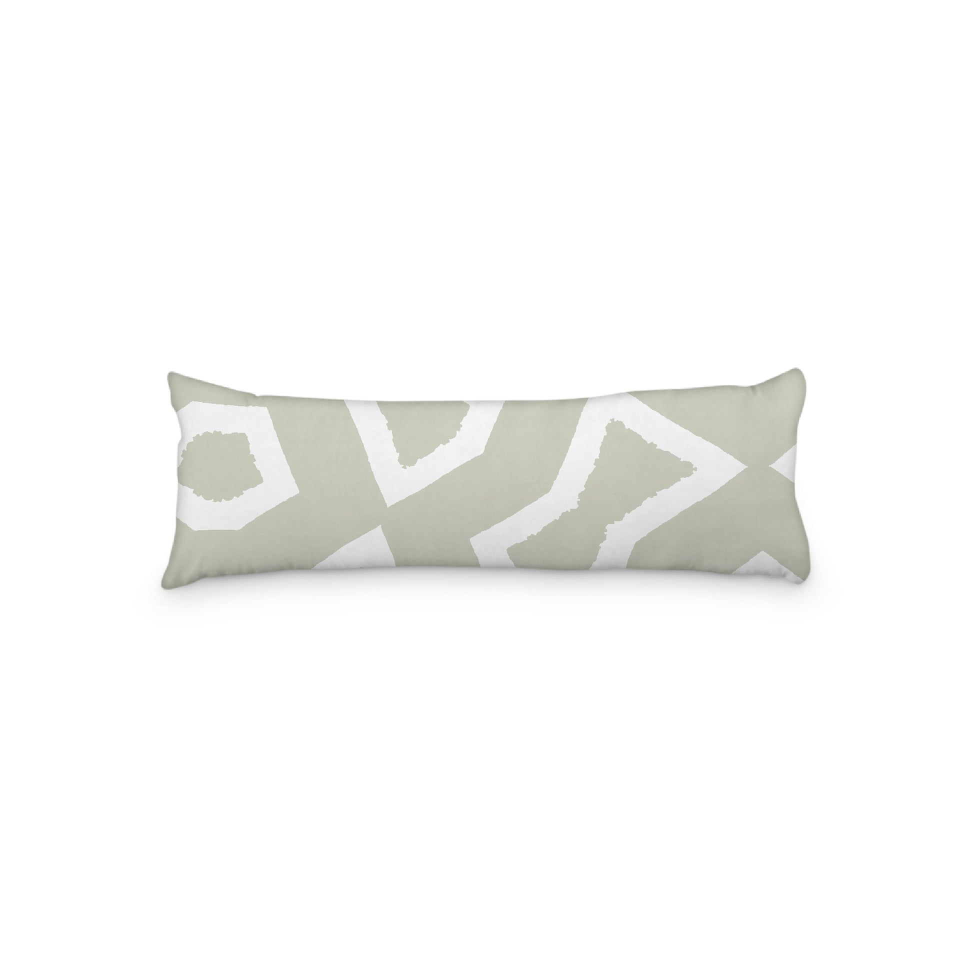 White Microfiber Body Pillow, Bold Pale Green Graphic Print, 20 x 54 inches / 51 x 137 cm
