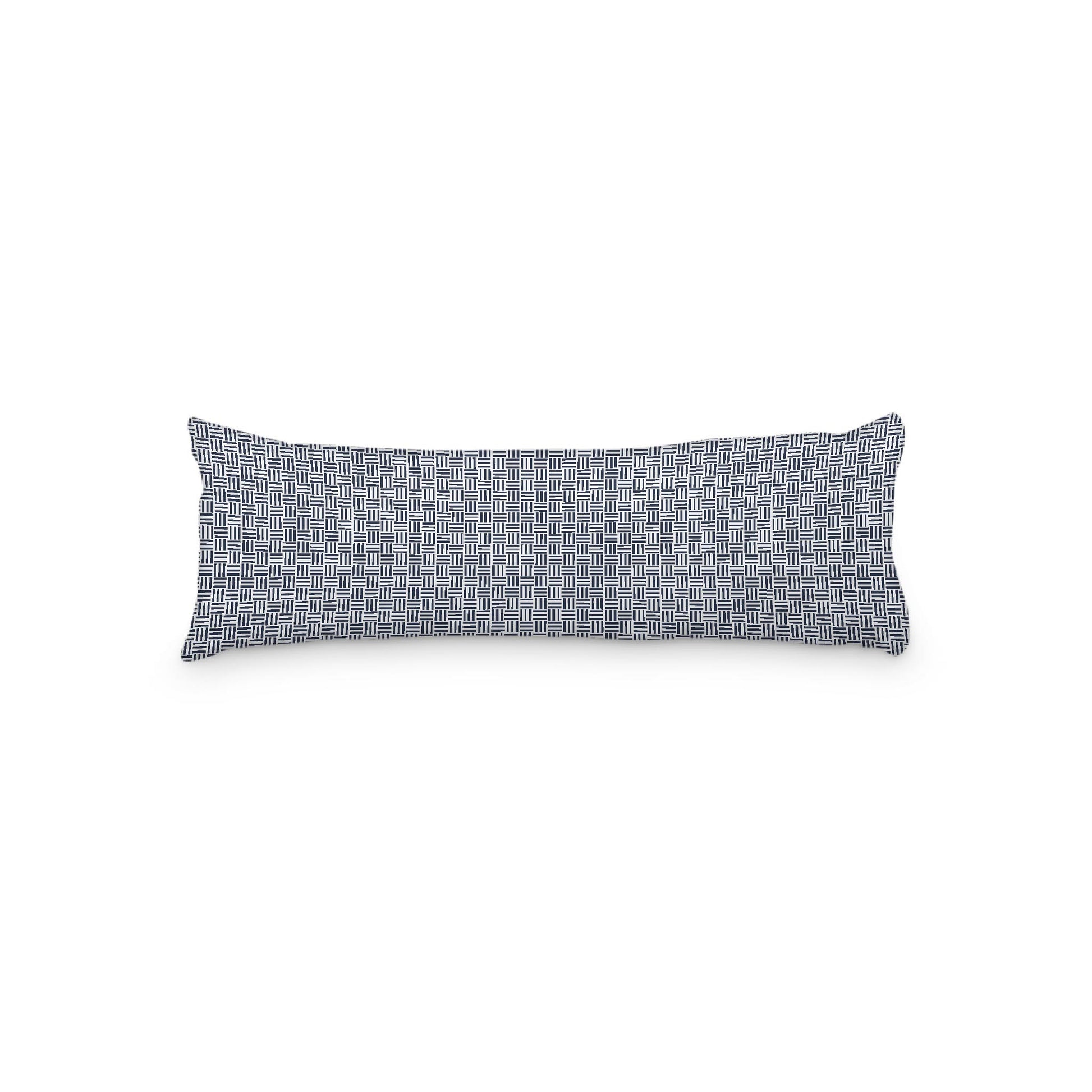White Microfiber Body Pillow, Navy Blue Single Weave Motif Print, 20 x 54 inches / 51 x 137 cm