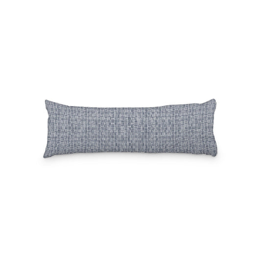White Microfiber Body Pillow, Navy Blue Single Weave Motif Print, 20 x 54 inches / 51 x 137 cm