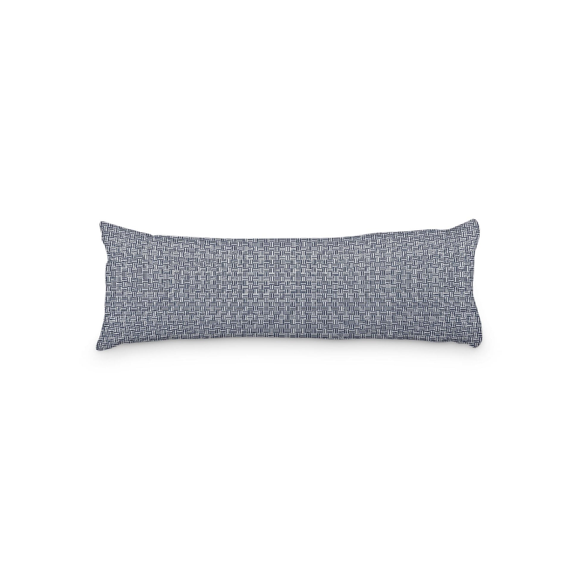 White Microfiber Body Pillow, Navy Blue Double Weave Motif Print, 20 x 54 inches / 51 x 137 cm